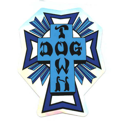 Dogtown Sticker 4" 80s Cross Logo Holographic Blue